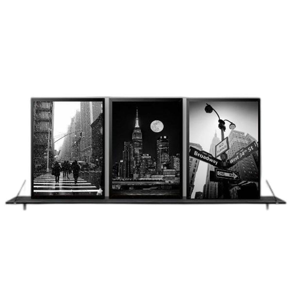 Kit 3 Quadros Fotografias New York 33X24Cm Moldura Preta