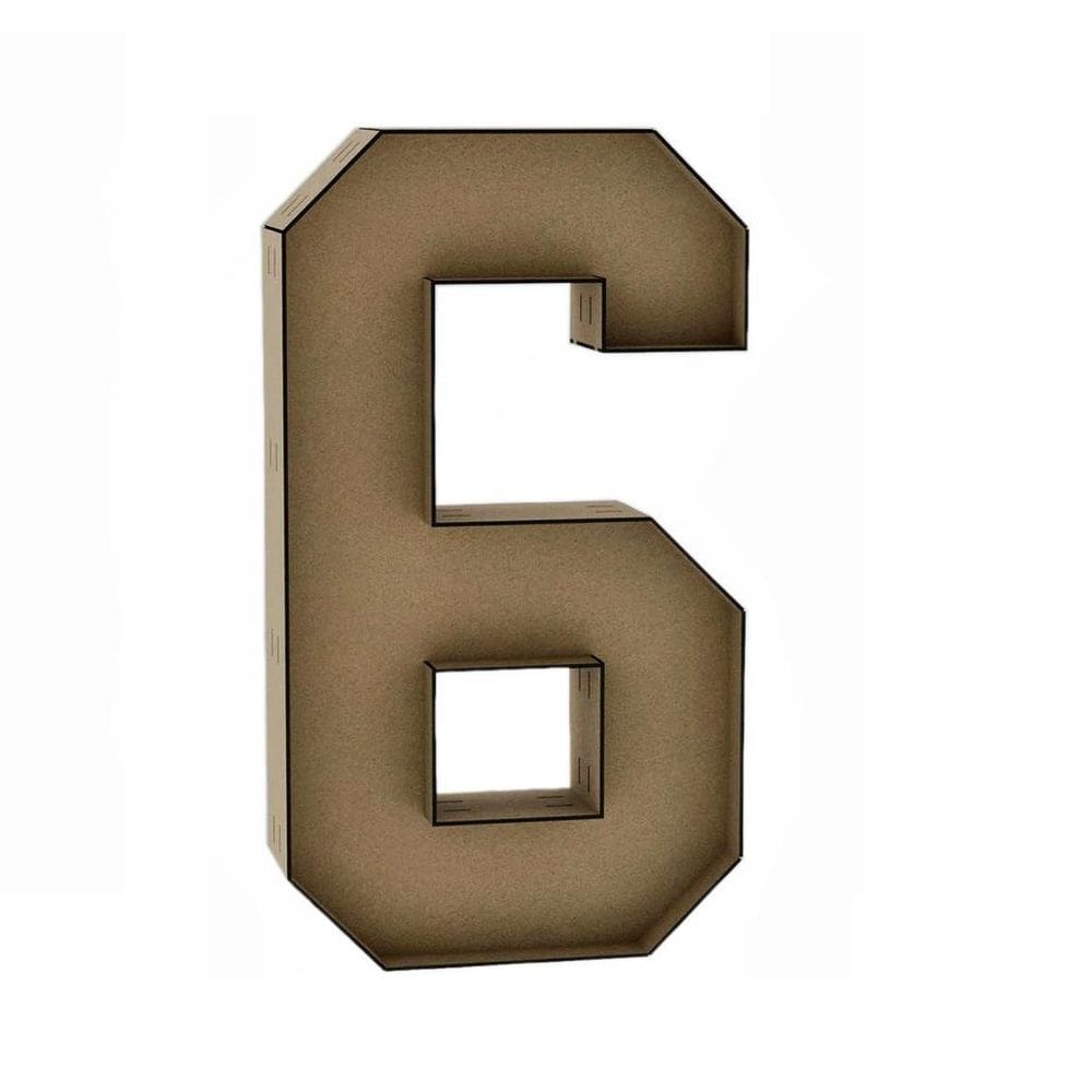 Número 6 Letra Caixa Grande Mdf 70Cm De Altura Decoração