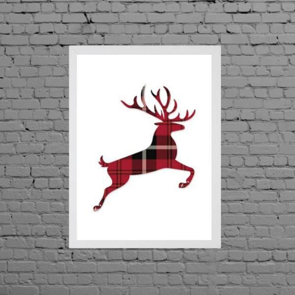 Quadro Decorativo Veado De Natal 24X18cm Moldura Branca