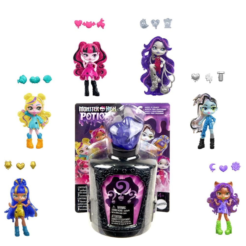 Mini bonecas e acessórios Potions Monster High de 3 polegadas
