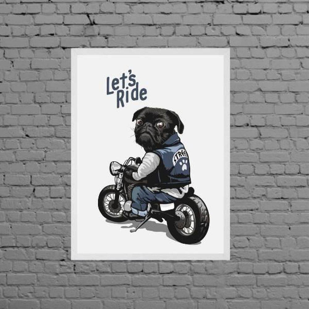 Quadro Decorativo Pug Lets Ride 33X24Cm - Com Vidro