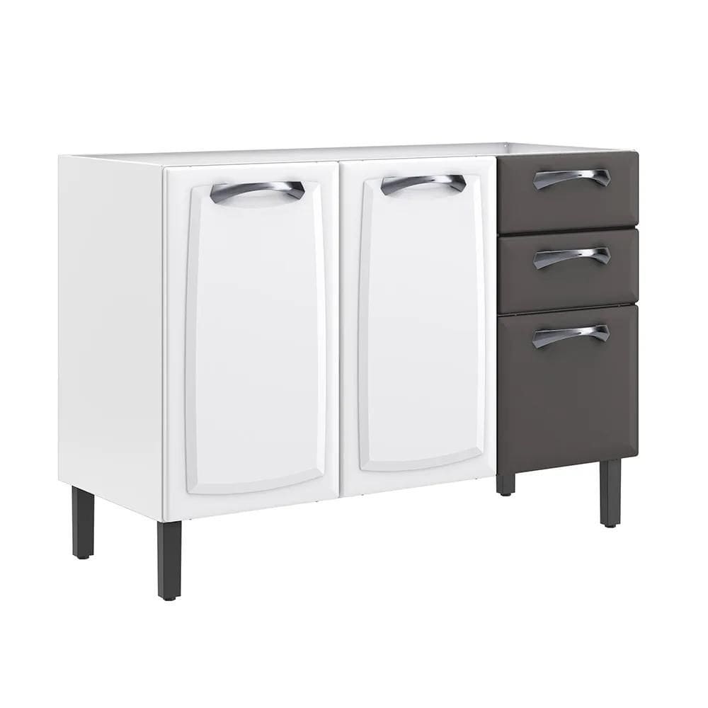 Balcão de Cozinha 3 Portas 2 Gavetas Itatiaia New Premium de Aço 120cm Branco/Grafite