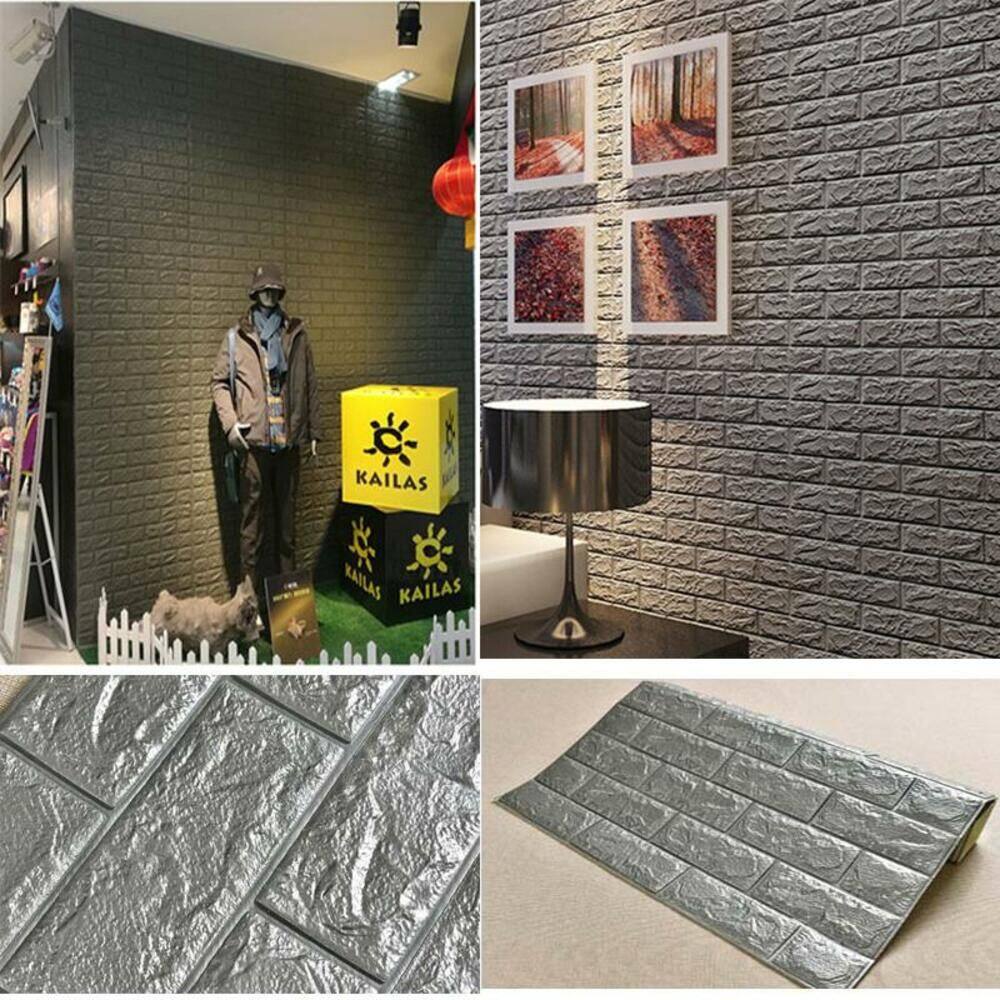 Placa Tijolinho Parede Papel Painel 3D Tijolo Cinza Auto Adesivo 77X70cm Revestimento Espuma Autocolante