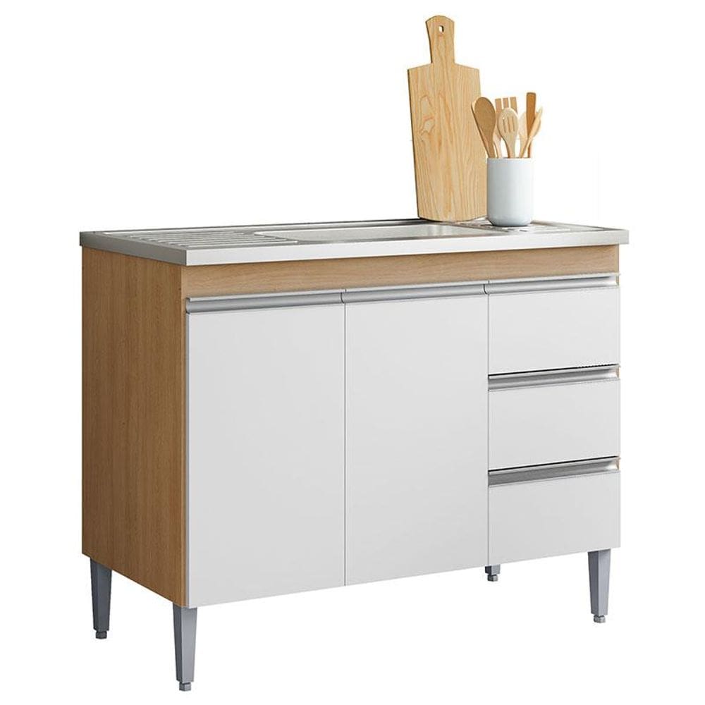 Balcão de Pia Andréia 100 cm Amêndoa Branco - AJL