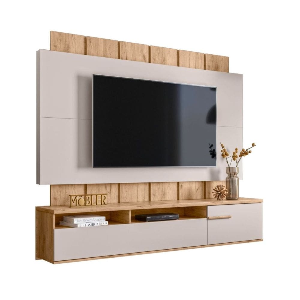 Painel Tv 70 Polegadas Dakota 180 cm Ripado Portas Basculantes
