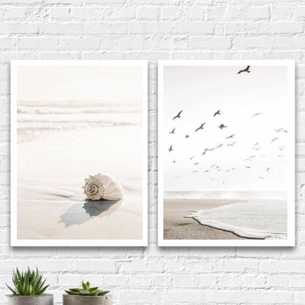 Quadros Decorativos Mar Nude Moldura Branca 45X34Cm 2 Peças