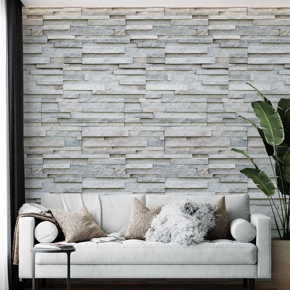 Kit 10 Rolos Papel De Parede Adesivo Pedra Cinza 3,0M