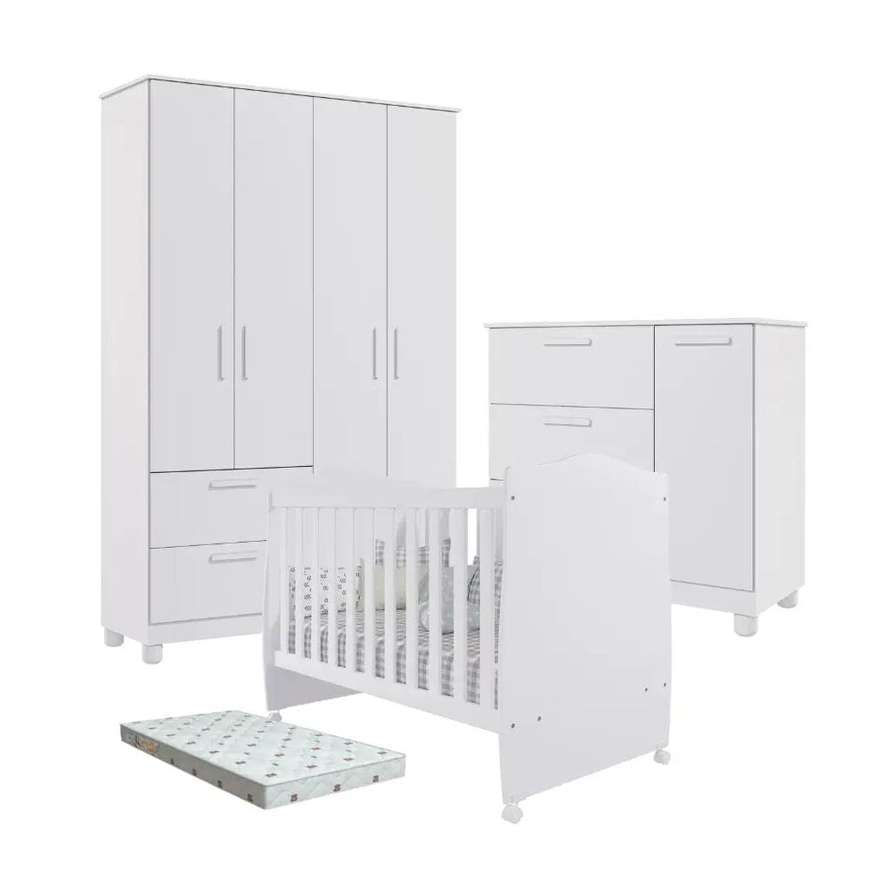 Quarto Bebe Completo Dorabelly Juju MDF + Colchão Americano