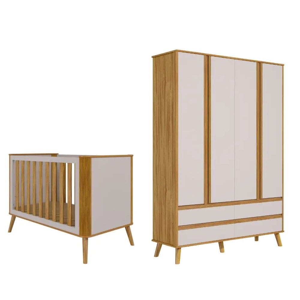 Quarto Bebe Moveis Peroba Theo Berço e Guarda Roupa MDF