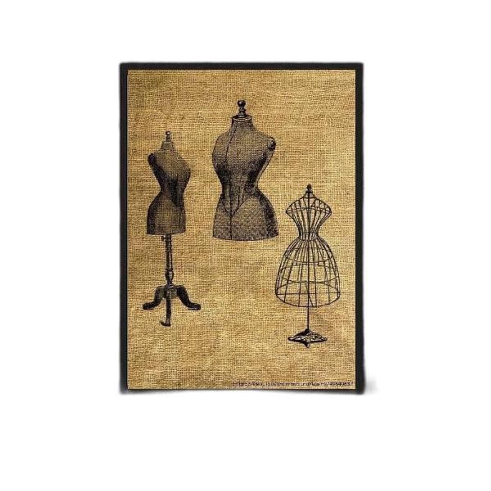 Quadro Modelos Manequim De Costura 24X18Cm Moldura Preta