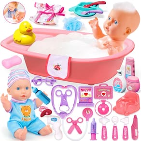 Brinquedos para cuidar de bonecas PROOU com conjunto de banho e kit médico, 30 unidades