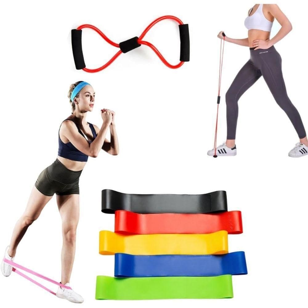 Kit Elástico Extensor Para Exercicio E Conjunto 5 Faixa Elastica Thera Band Treino Em Casa Ginastica Fisioterapia