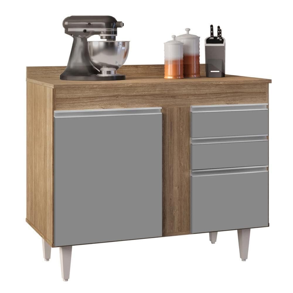 Balcão Gabinete 100cm Com Tampo 2 Portas Luziania Castanho-cinza - Lumil