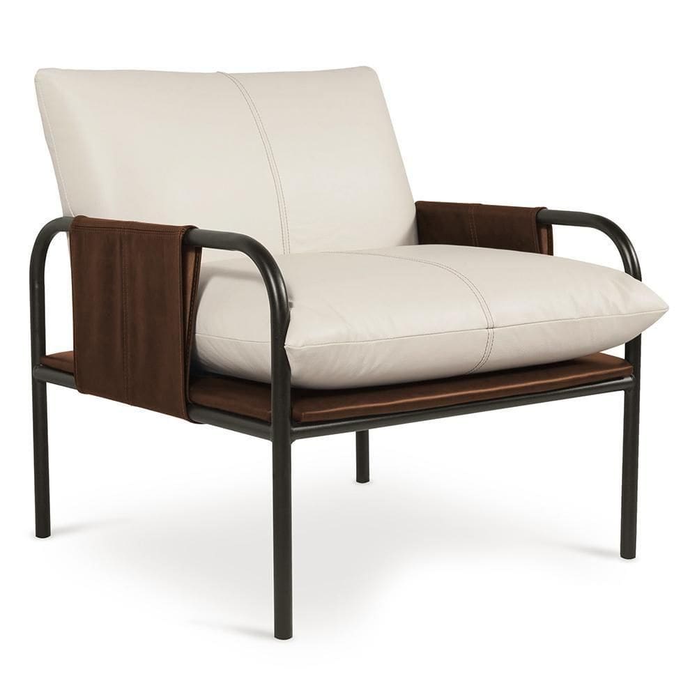 Poltrona Decorativa Estilo Industrial Lina L07 Couro Branco-camel - Mpozenato