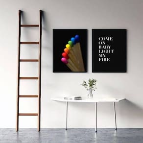 Kit 2 Quadros Come On Baby Light My Fire 33X24Cm