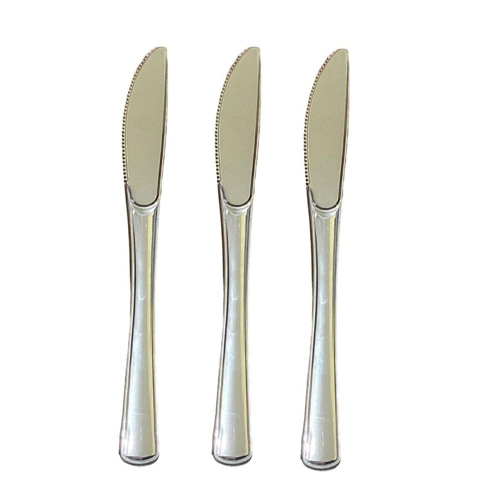 Facas Refeição Descartáveis Plástico Prata 19,5Cm- 36Un