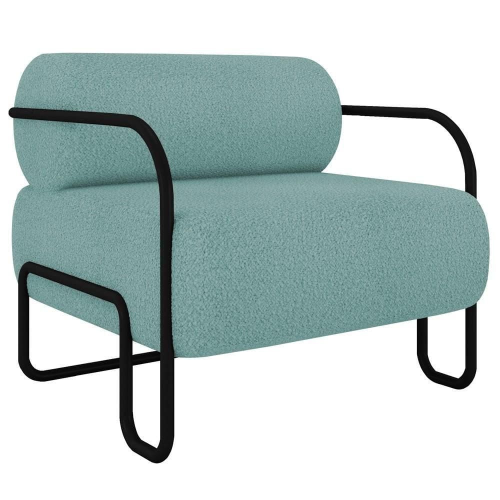 Poltrona Decorativa Para Sala Industrial Kira K04 Bouclê Azul - Mpozenato