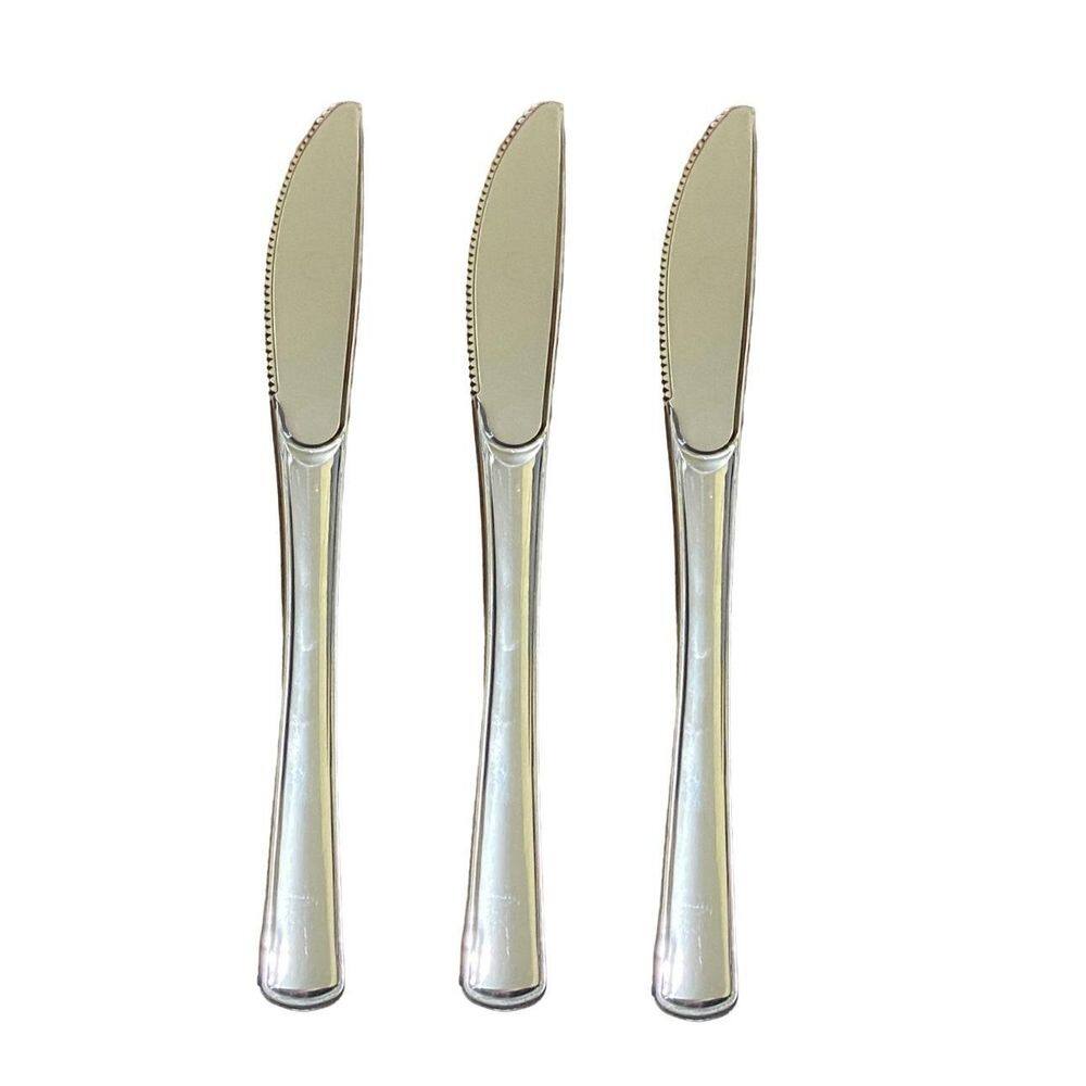 Facas Refeição Descartáveis Plástico Prata 19,5Cm- 36Un