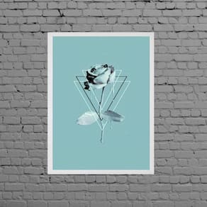 Quadro Flor Rosa Azul Tiffany Geométrico 45X34Cm