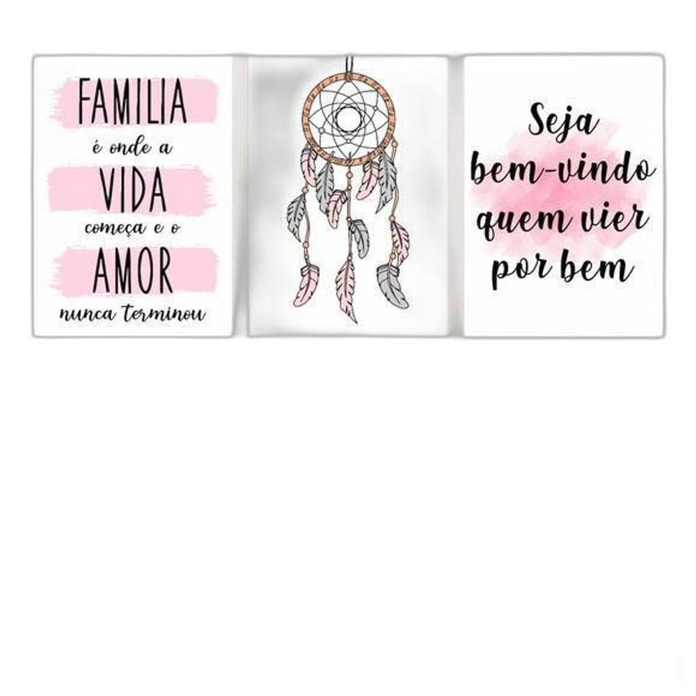 Kit 3 Quadros Família Filtro Dos Sonhos 33X24 Moldura Branca