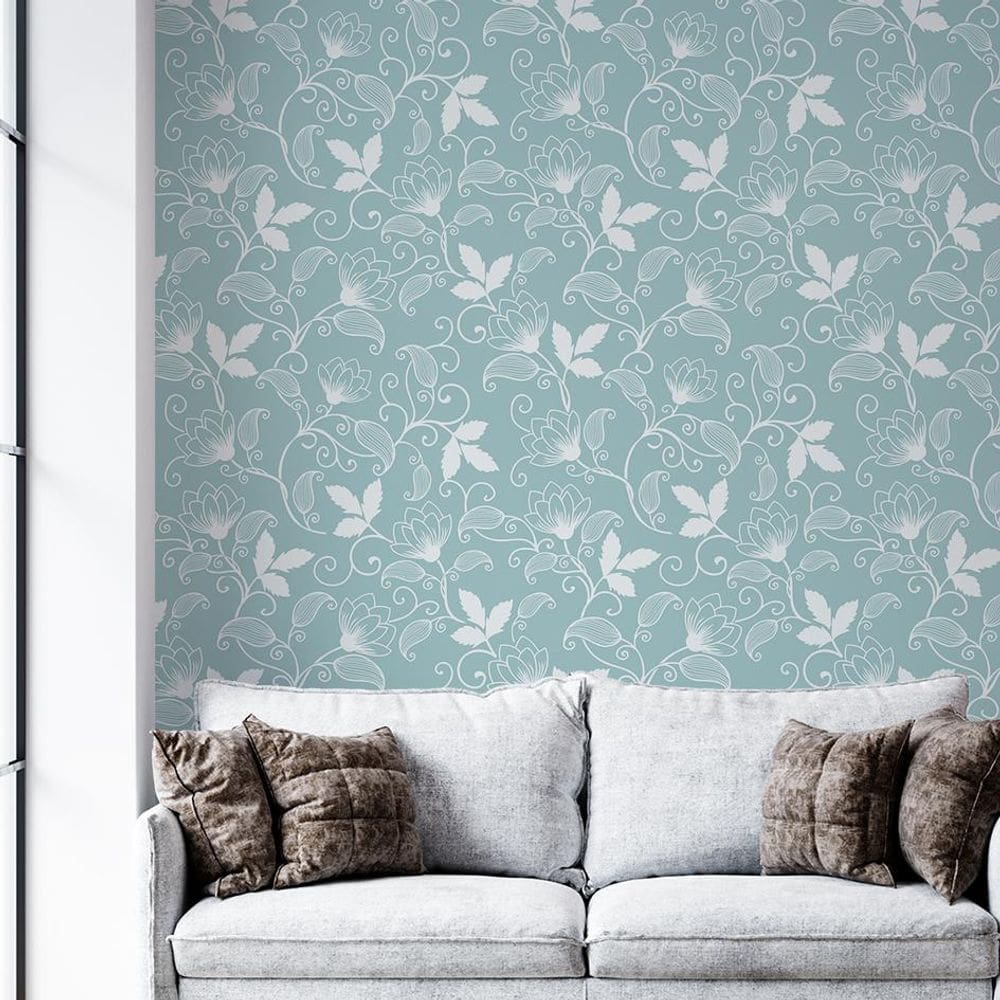 Papel De Parede Adesivo Floral Azul E Branco - 3,0M