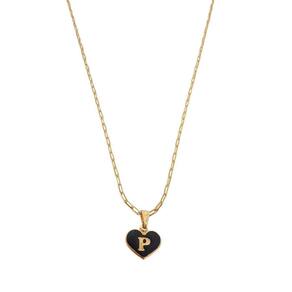 Colar Cartier 60Cm Coração Negro Letra P Banhado Ouro 18K