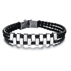 Pulseira Masculina de Couro Trançado e Aço