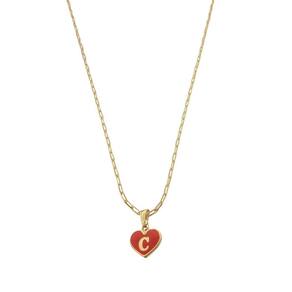 Colar Cartier 60Cm Coração Vermelho Letra C Banhado Ouro 18K