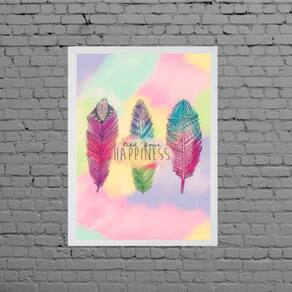 Quadro Penas Find Your Hapiness 45X34Cm Moldura Branca