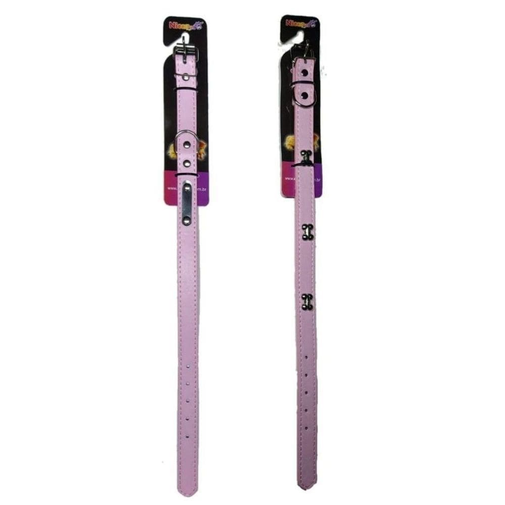 Kit 2 Coleiras Couro Sintético Para Cachorros - Rosa M/G