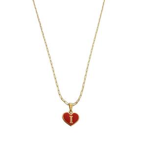 Colar Cartier 60Cm Coração Vermelho Letra I Banhado Ouro 18K