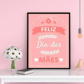Quadro Feliz Dia Das Mães Fundo Rosa Moldura Preta 24X18Cm