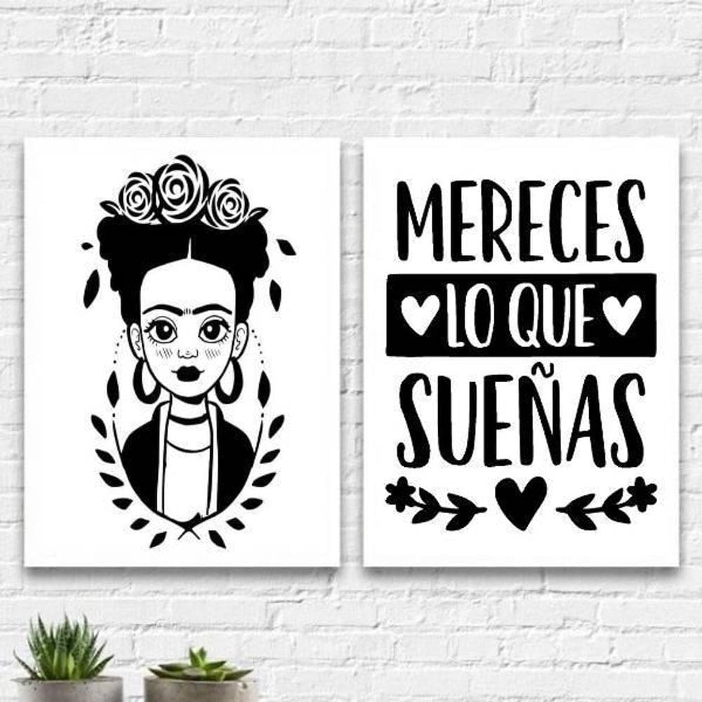 Kit 2 Quadros Mereces Los Que Sueas 33X24Cm Moldura Preta