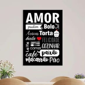 Quadro Cozinha Amor Nome De Comidas 33X24 C/Vidro - Preta