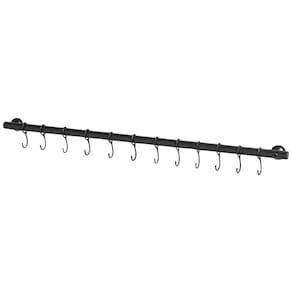 Porta Utensílios E Talheres 50cm Com 8 Ganchos Preto FS