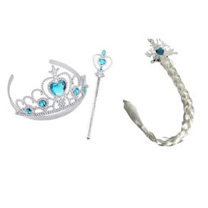 Kit Princesa Elsa Frozen - Trança, Coroa e Varinha