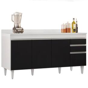 Balcão Gabinete Para Pia Com Tampo 160cm Arkansas Branco-preto - Lumil