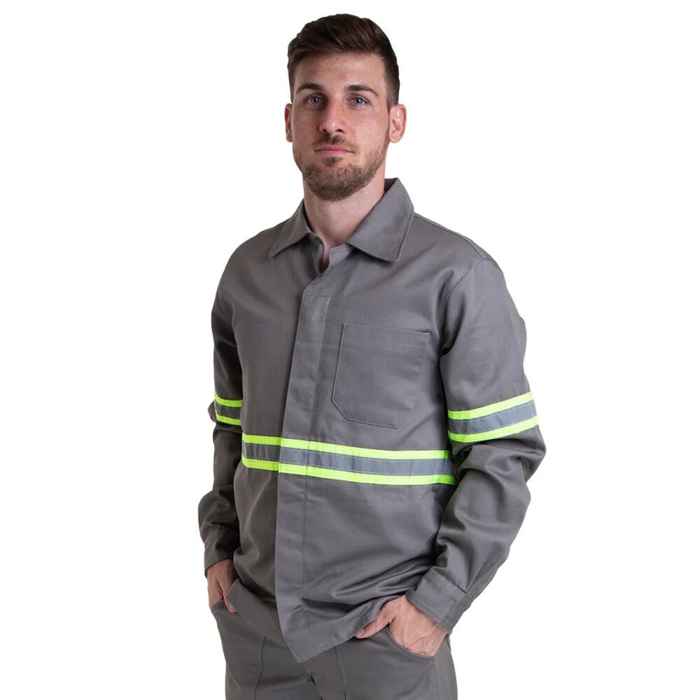 Camisa Profissional Aberta Manga Longa Faixa Refletiva Sitel Neon Cinza