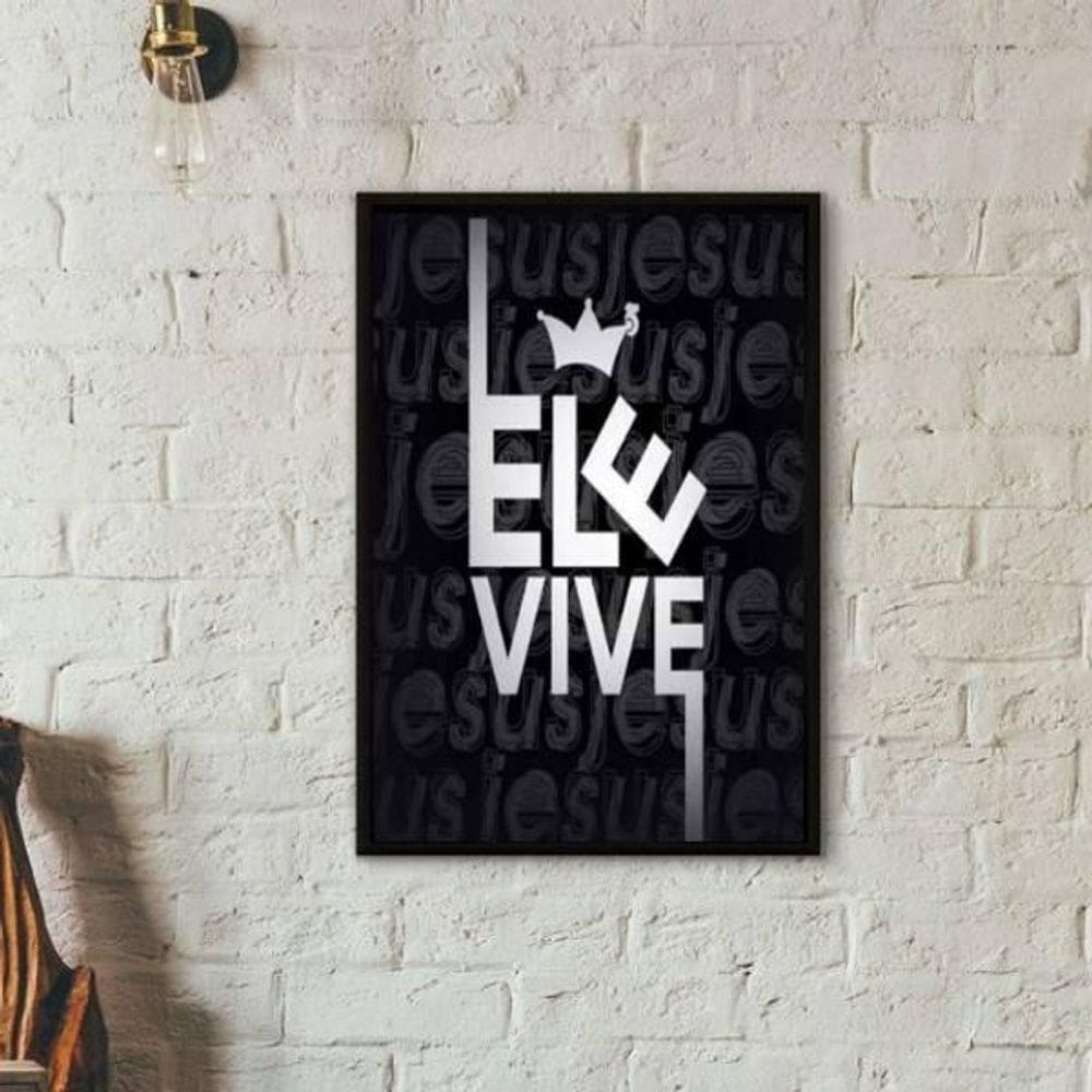 Quadro Decorativo Jesus Ele Vive 45X34Cm Vidro Moldura Preta