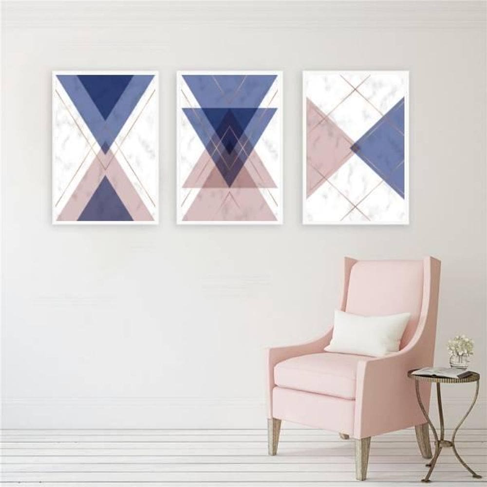 Kit 3 Quadros Geométricos Violet 24X18Cm - Com Vidro