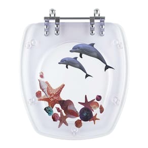 Assento Sanitário Poliester Perola Decorado Golfinho E Conchas Para Vaso Pettra