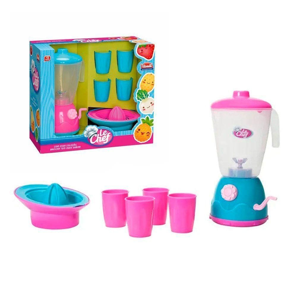 Kit Liquidificador Brinquedo Com Manivela, Espremedor e Copos