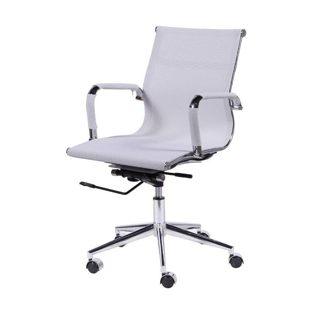 Cadeira Boxbit Eames Office Baixa Base Em Rodízio Branca