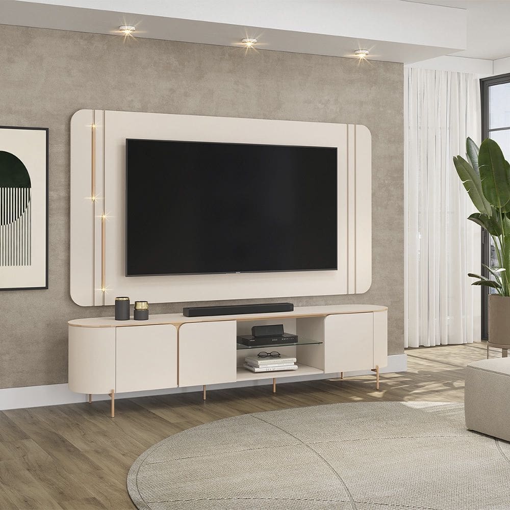 Painel com Bancada para Tv até 75 Polegadas Led Ariana Off White Dj Móveis