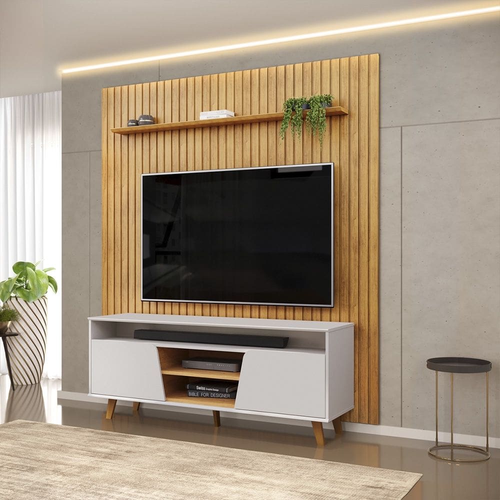 Painel Trento 223x240cm com Bancada Lana para TV até 65 Polegadas Bali Cedro DJ Móveis