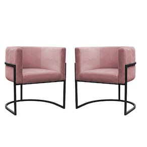 Kit 2 Poltronas Reforçadas Decorativa Sala Carla Base Ferro Preta Suede Rose