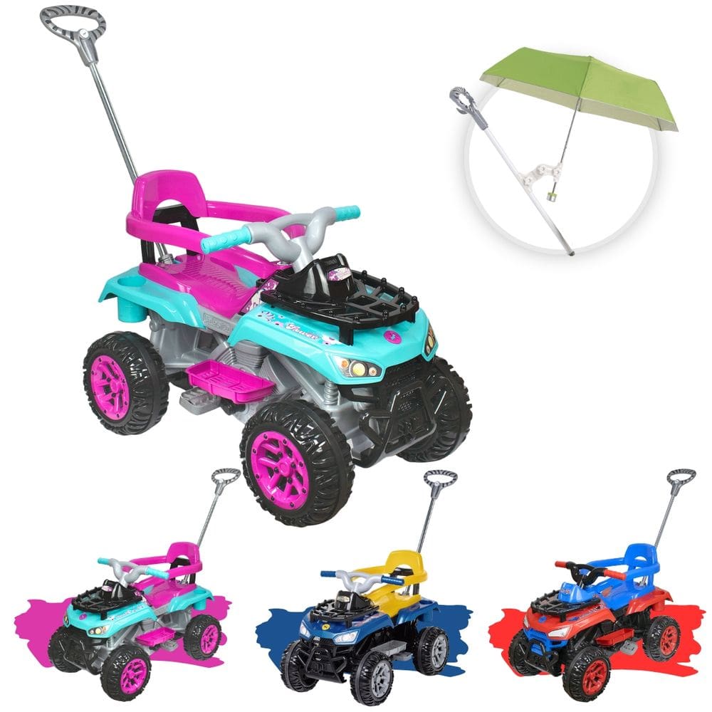 Quadriciclo Infantil a pedal com empurrador apoio de pés porta objetos e buzina Cross Up Calesita