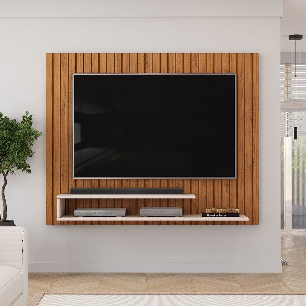 Painel para TV até 55 Polegadas com Nichos Ripe Freijó Off White DJ Móveis