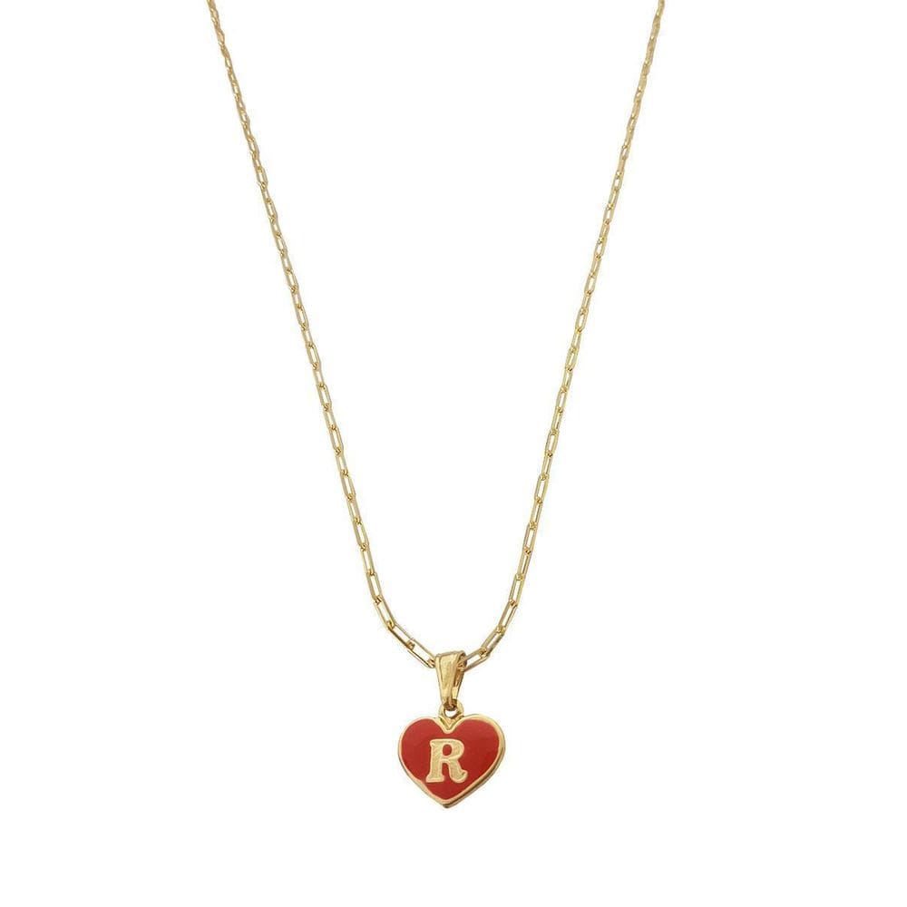 Colar Cartier 50Cm Coração Vermelho Letra R Banhado Ouro 18K