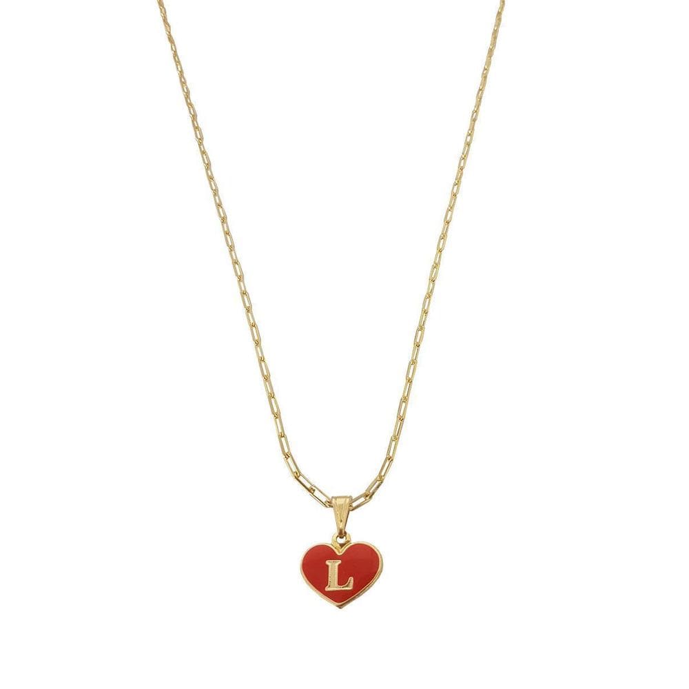 Colar Cartier 60Cm Coração Vermelho Letra L Banhado Ouro 18K